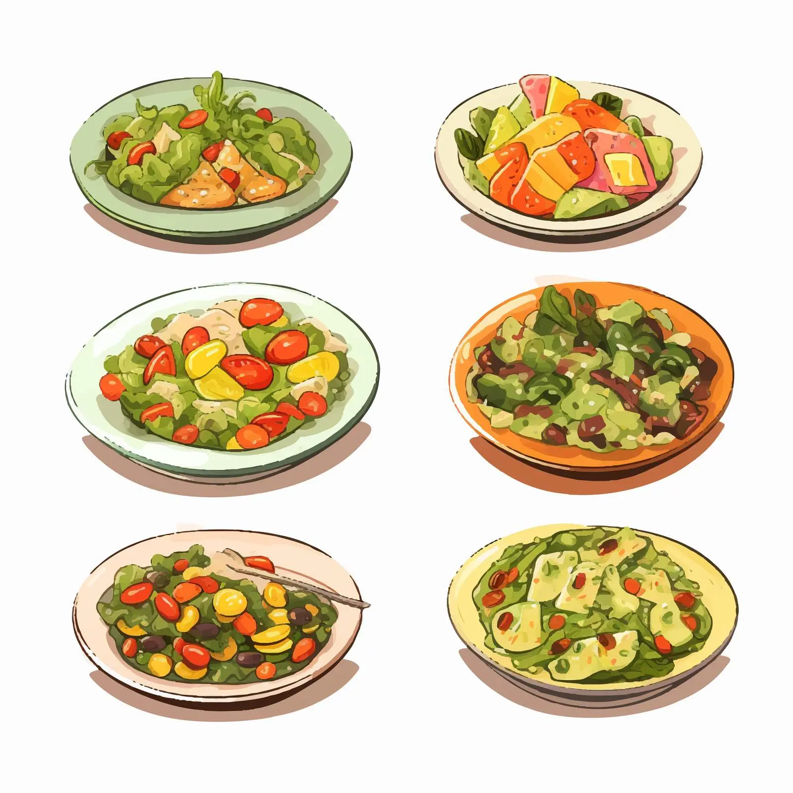 Variety of Salads in Plates and Bowls — free download from Dotvec
