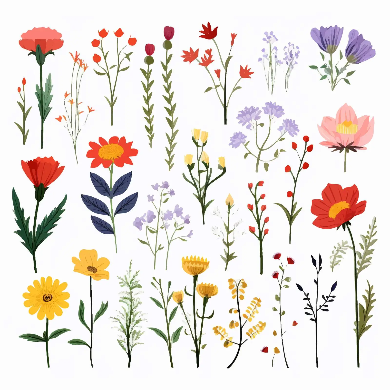 Wild Meadow Flowers Isolated on White Background — free download from Dotvec