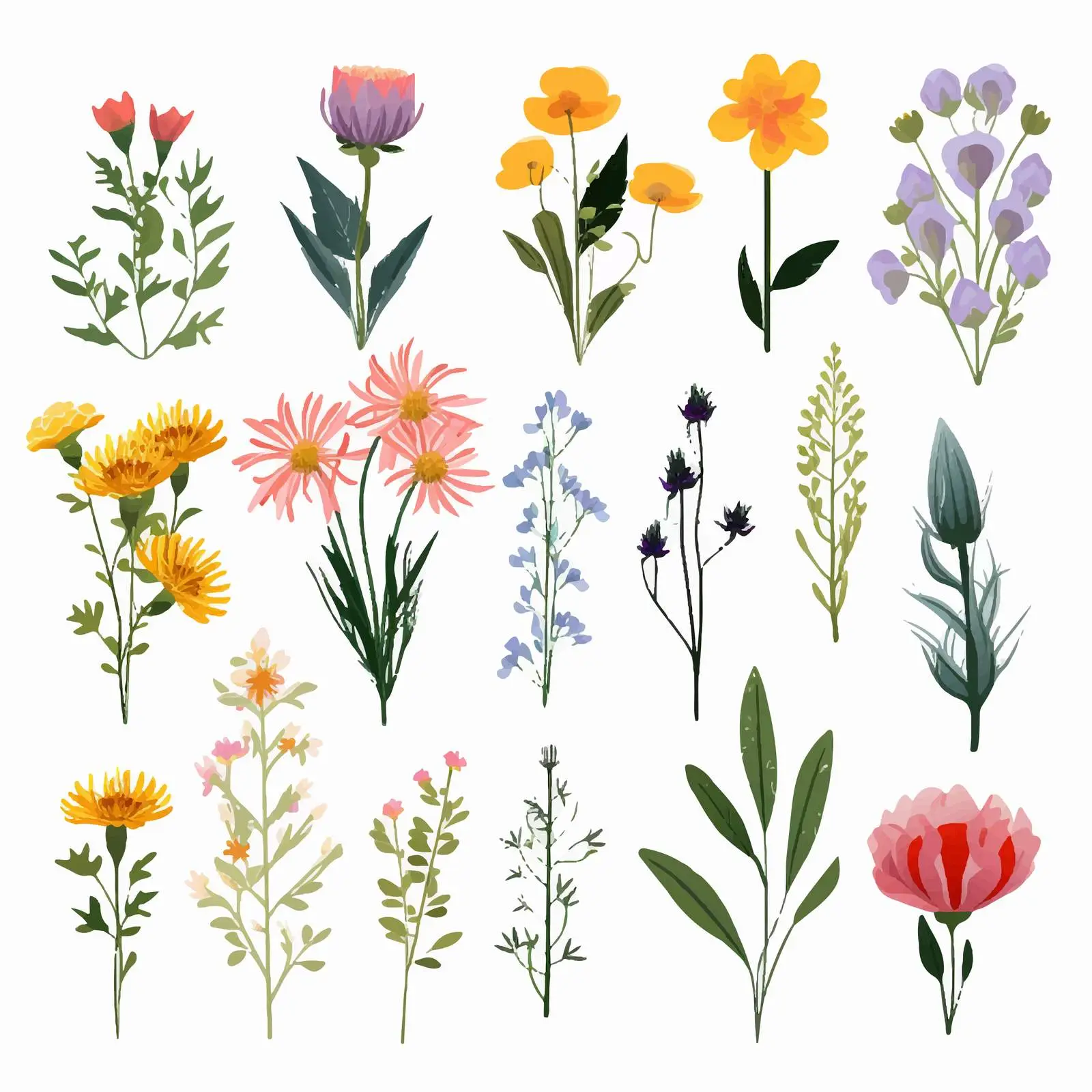 Wild Meadow Flowers Collection on White Background — free download from Dotvec