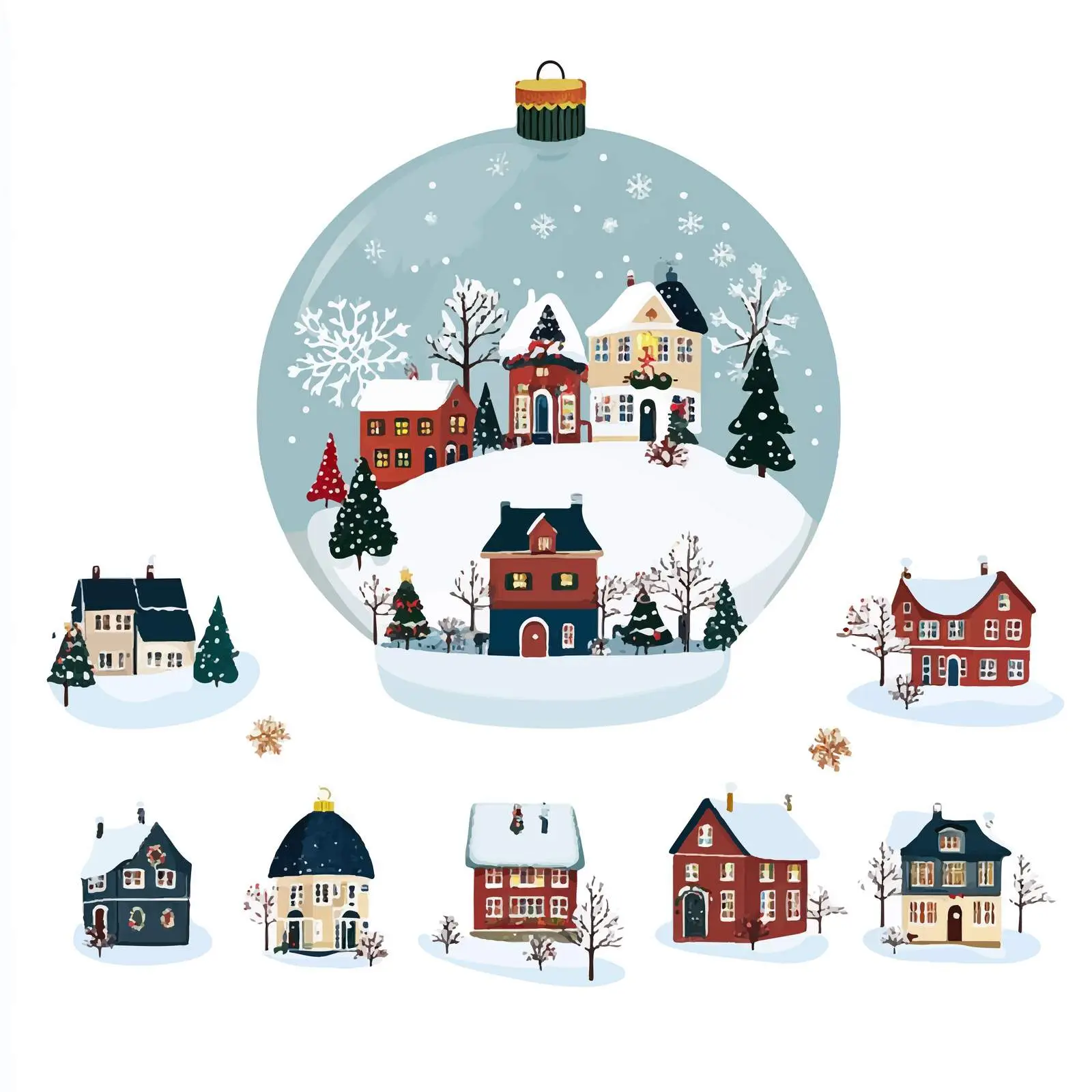 Winter Christmas Village Snow Globe Vector — free download from Dotvec