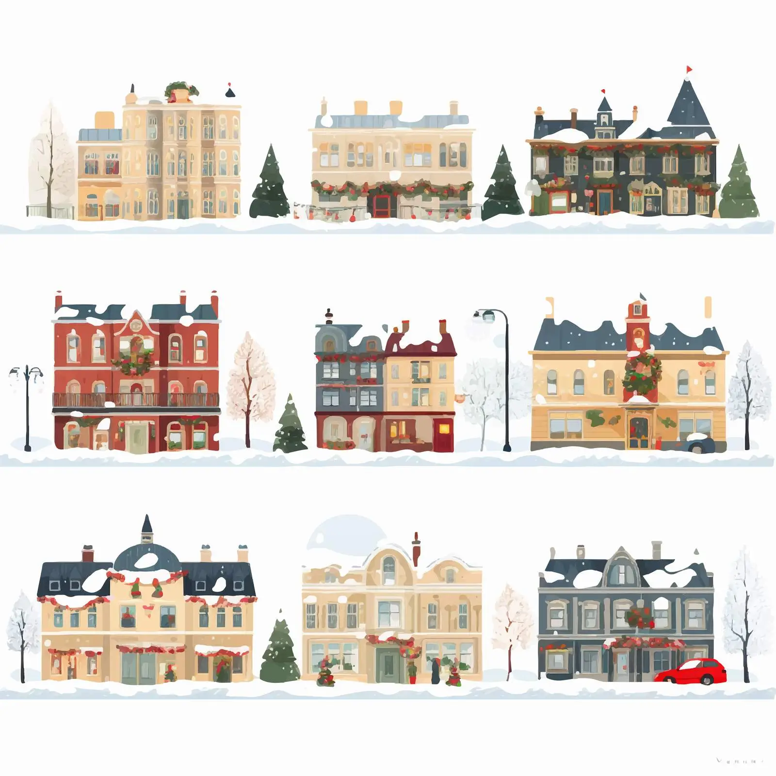 Winter Urban Landscapes Collection with Holi Elements — free download from Dotvec