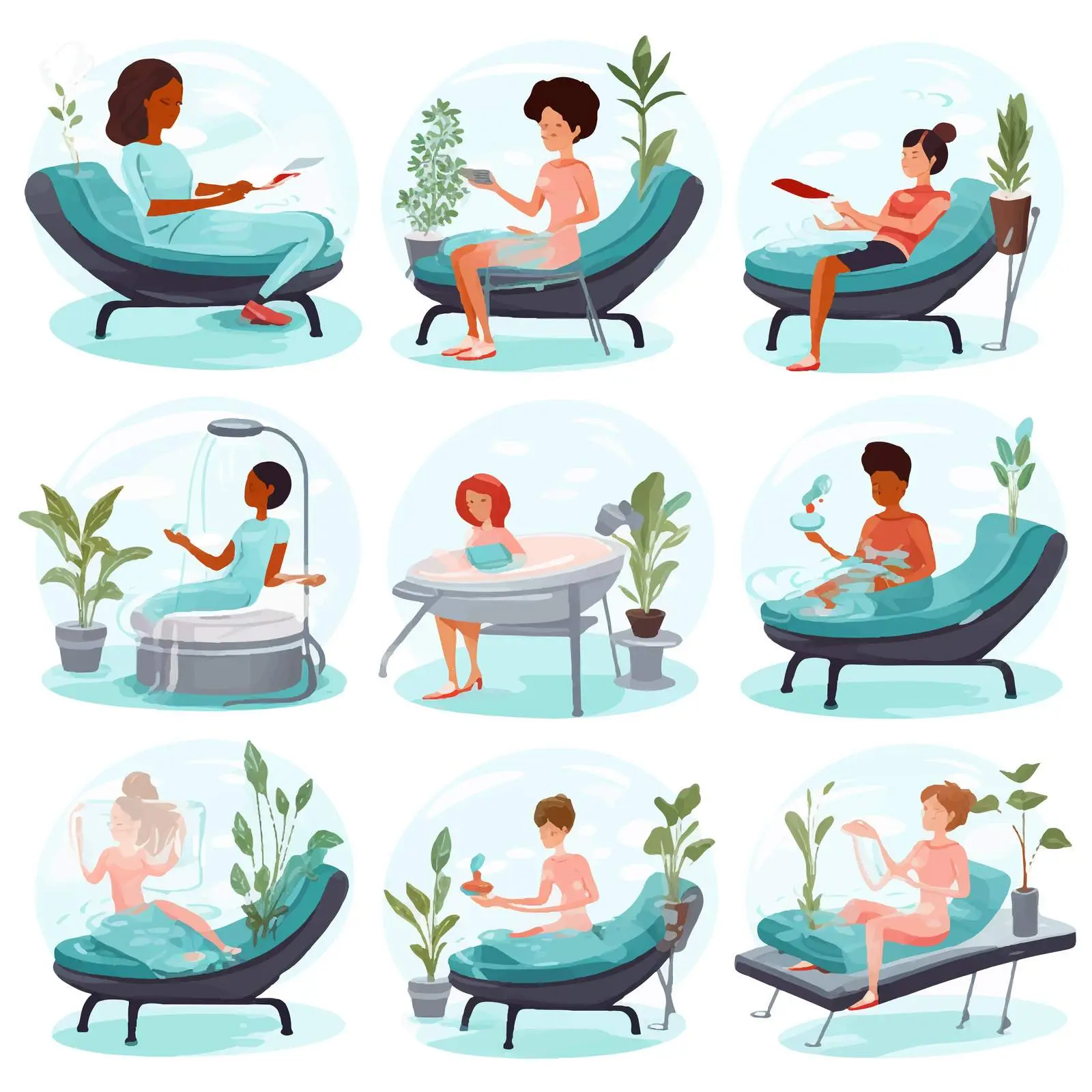 Women Enjoying Spa Treatments Illustration — free download from Dotvec