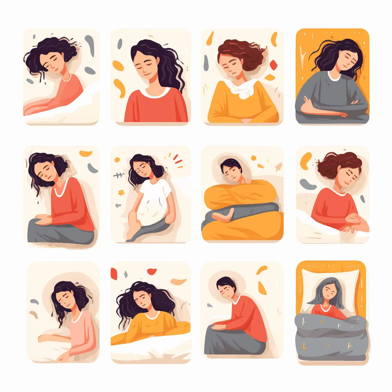 Young Woman Sleeping in Various Bed Poses — free download from Dotvec