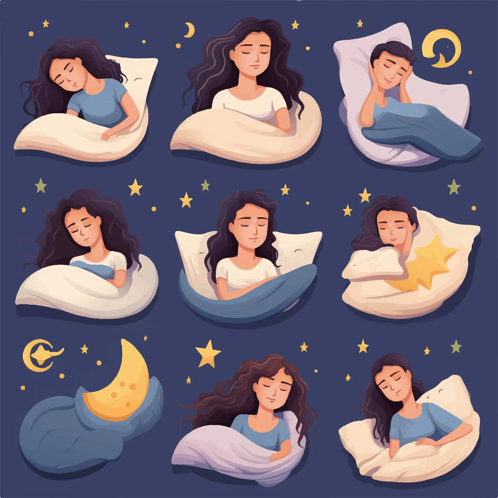 Young Woman Sleeping in Various Bed Poses — free download from Dotvec