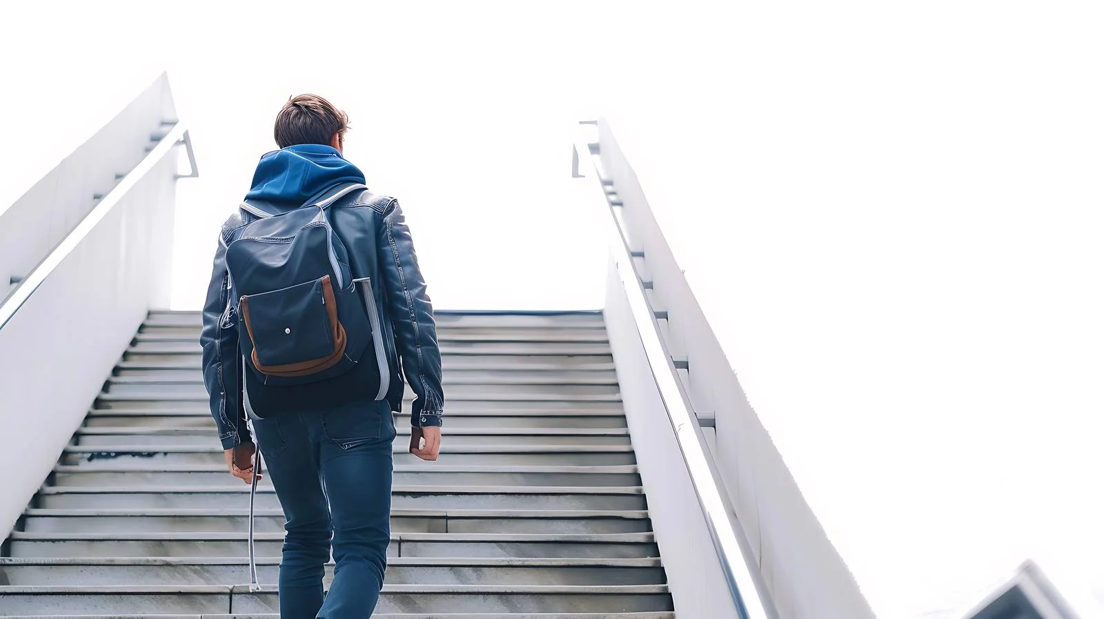 College Student Climbing Isolated Staircase — free download from Dotvec