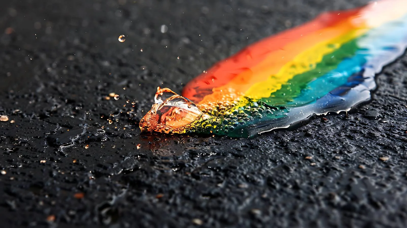 Vibrant gasoline spot on industrial asphalt — free download from Dotvec