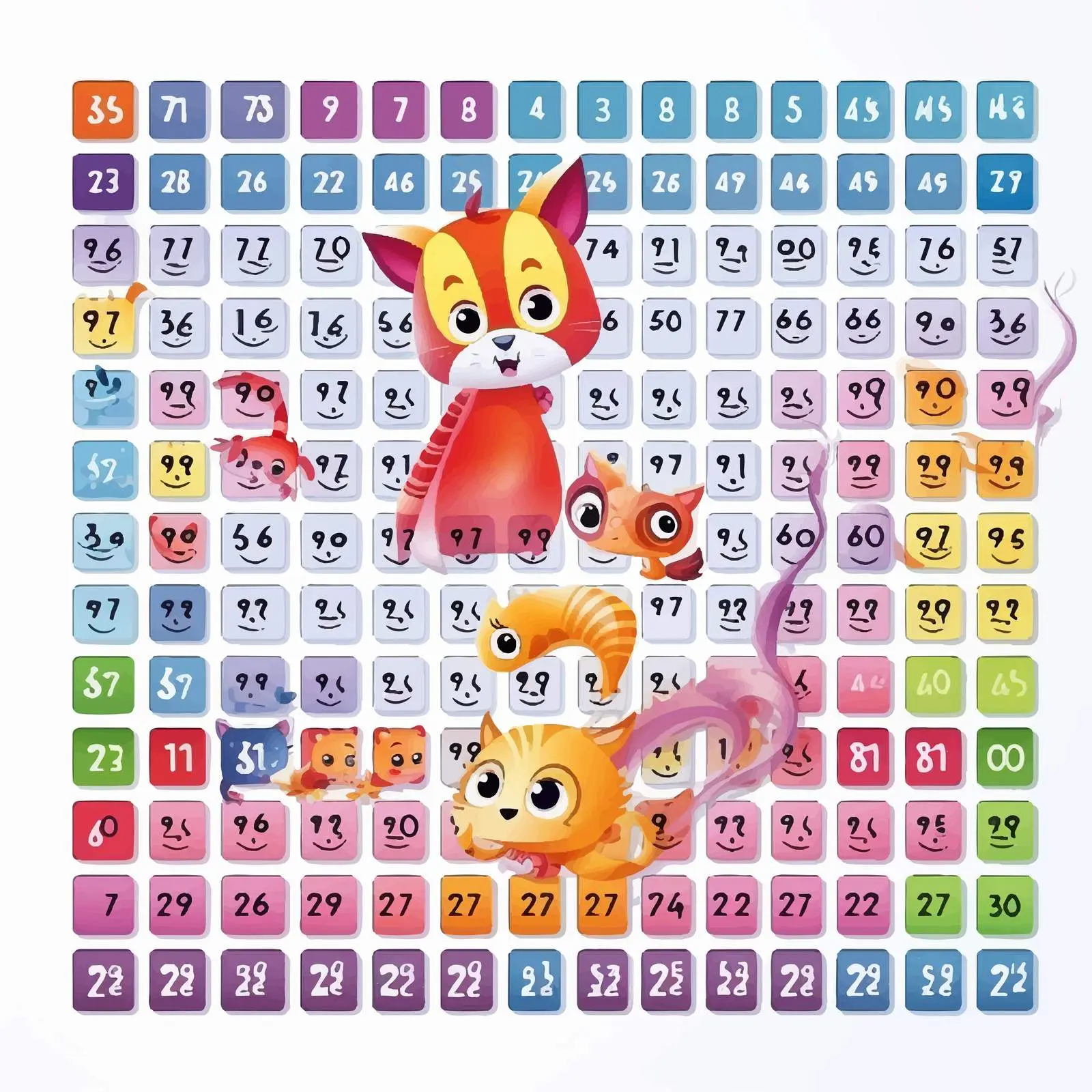 Colorful Multiplication Table from 1 to 100 – free mathematics image from Dotvec