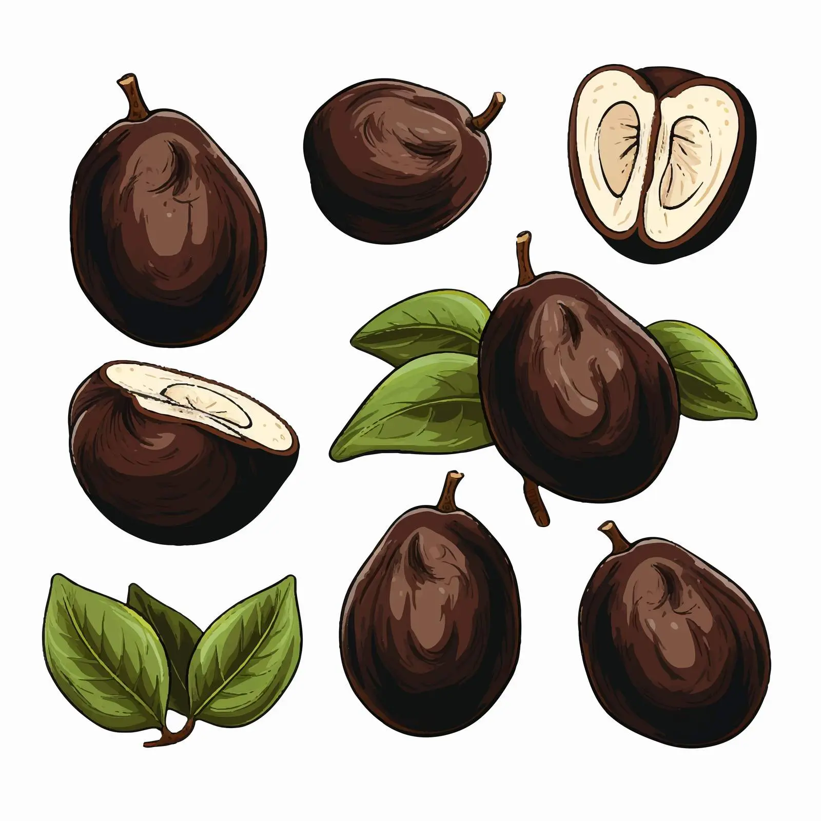 Colored and Monochrome Black Sapote Drawings — free download from Dotvec
