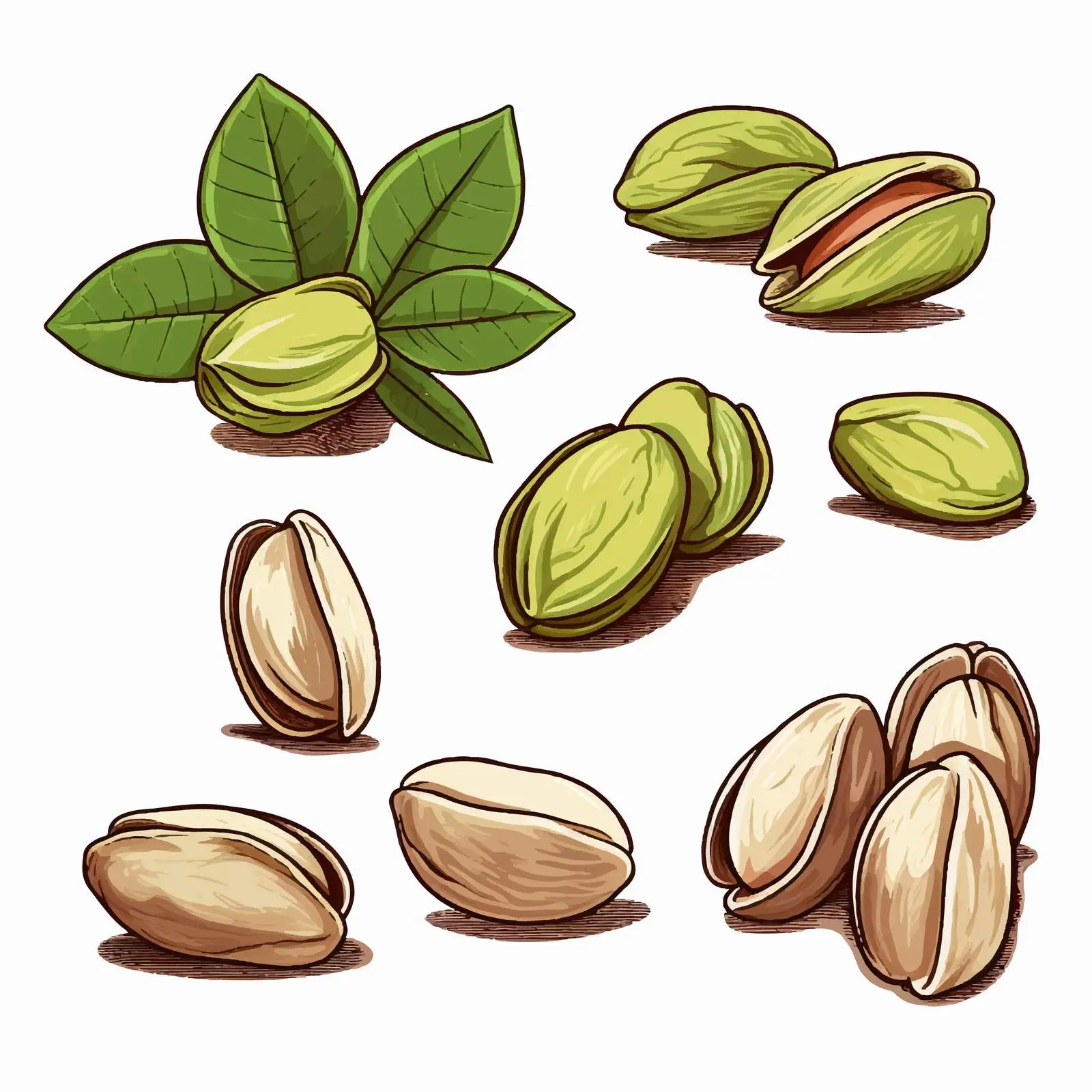 Pistachio Drawings: Colored and Monochrome Vectors — free download from Dotvec