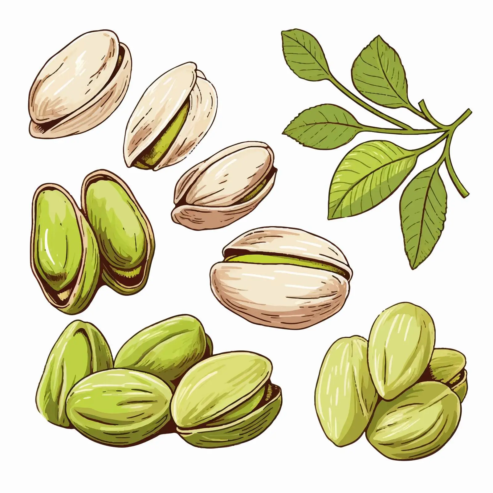 Pistachio Shell Drawings: Color and Monochrome Vectors — free download from Dotvec