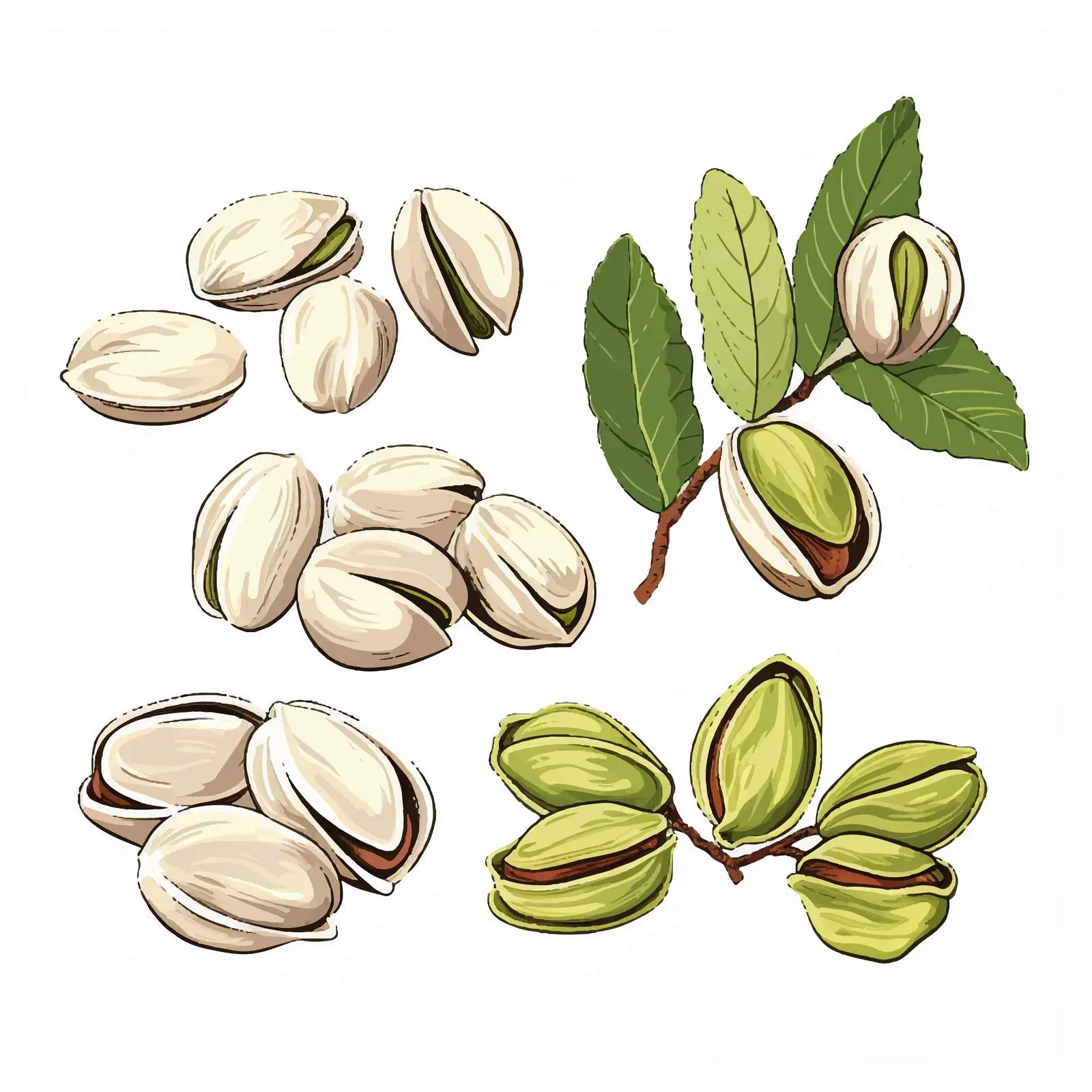 Pistachio Drawings: Colored and Monochrome Vectors — free download from Dotvec