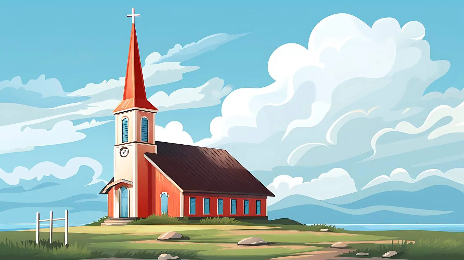 Vibrant Church with Sky Vector Illustration — free download from Dotvec
