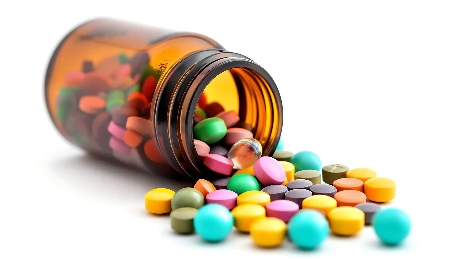Brown Bottle with Colored Pills for Medicine — free download from Dotvec