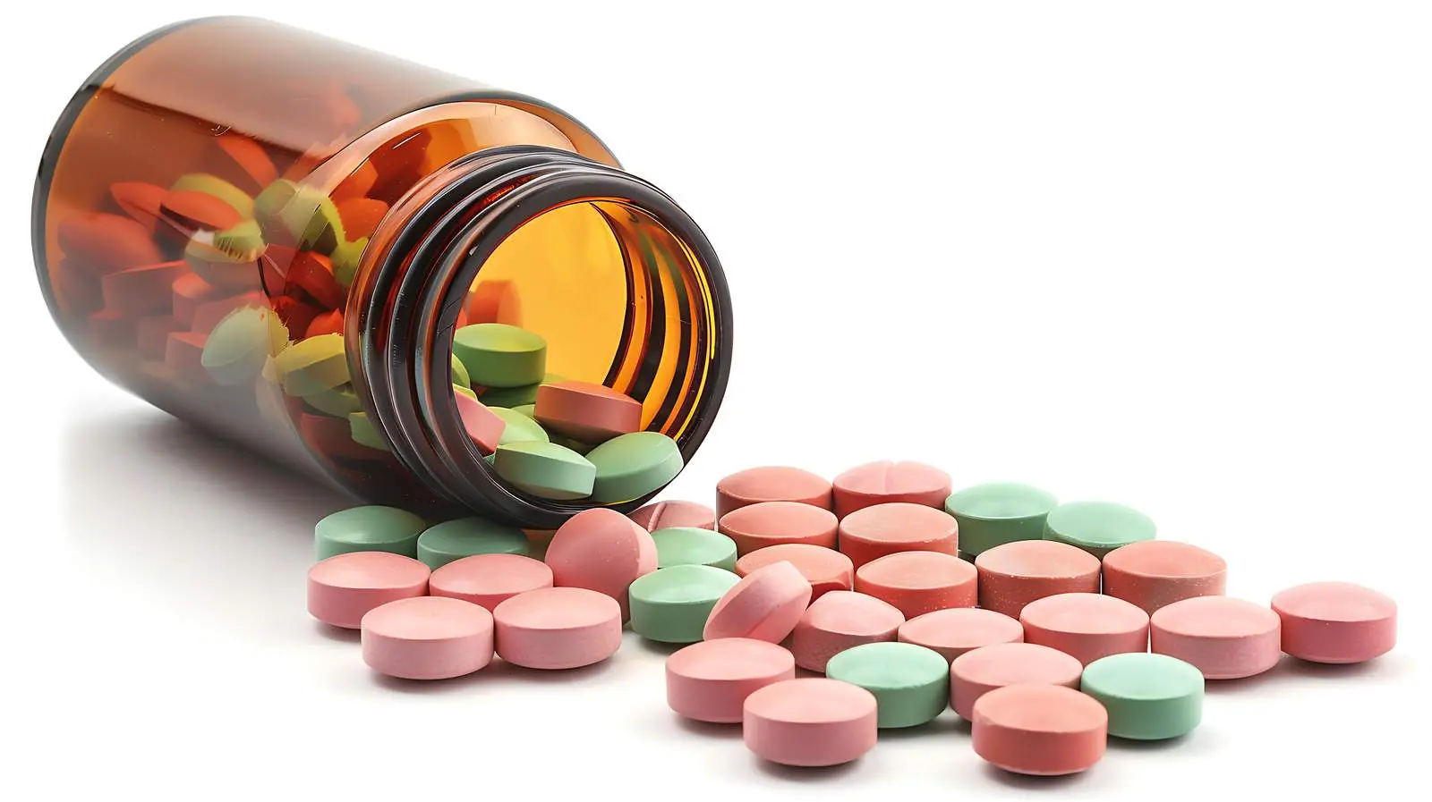 Colored Pills From Brown Bottle Medical Concept — free download from Dotvec