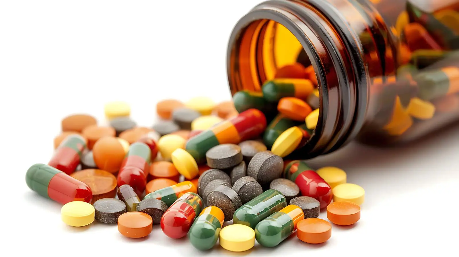 Colored Pills from Brown Medical Bottle – free awareness image from Dotvec