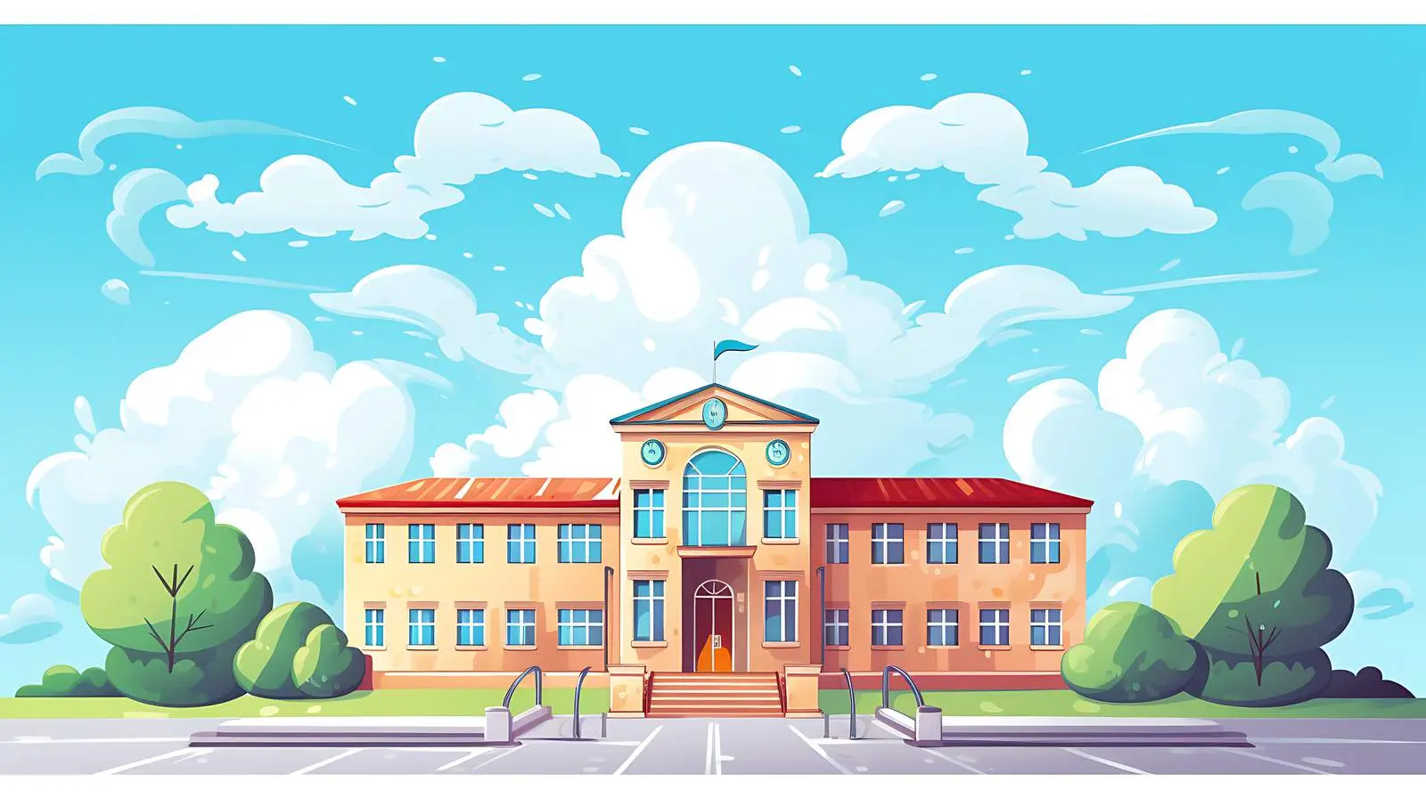Vibrant School Building Vector with Sky — free download from Dotvec