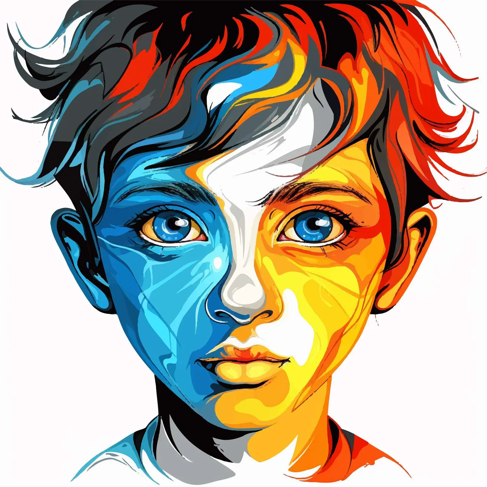 Boy Face Illustration in Color and Black-and-White – free boy illustration image from Dotvec