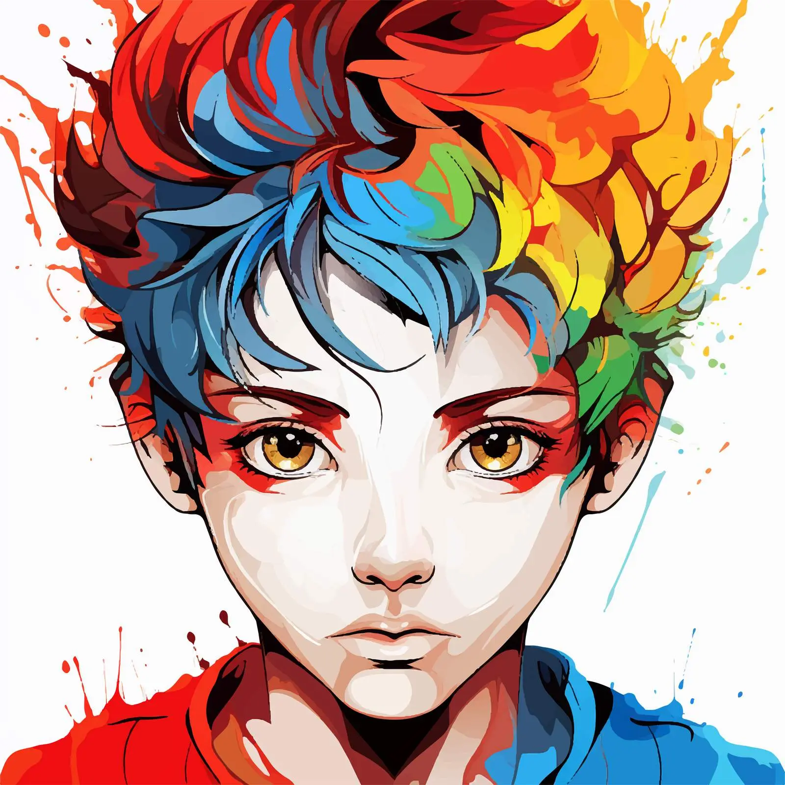Colorful and Black-and-White Boy Face Illustration – free boy illustration image from Dotvec