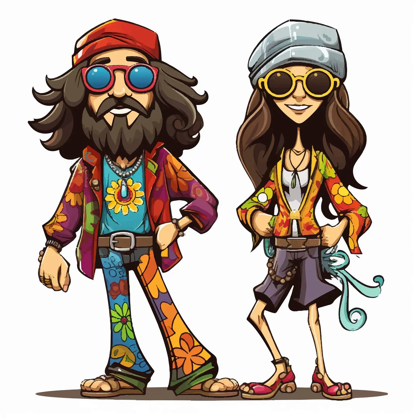 Colorful and Black-and-White Hippie Characters — free download from Dotvec