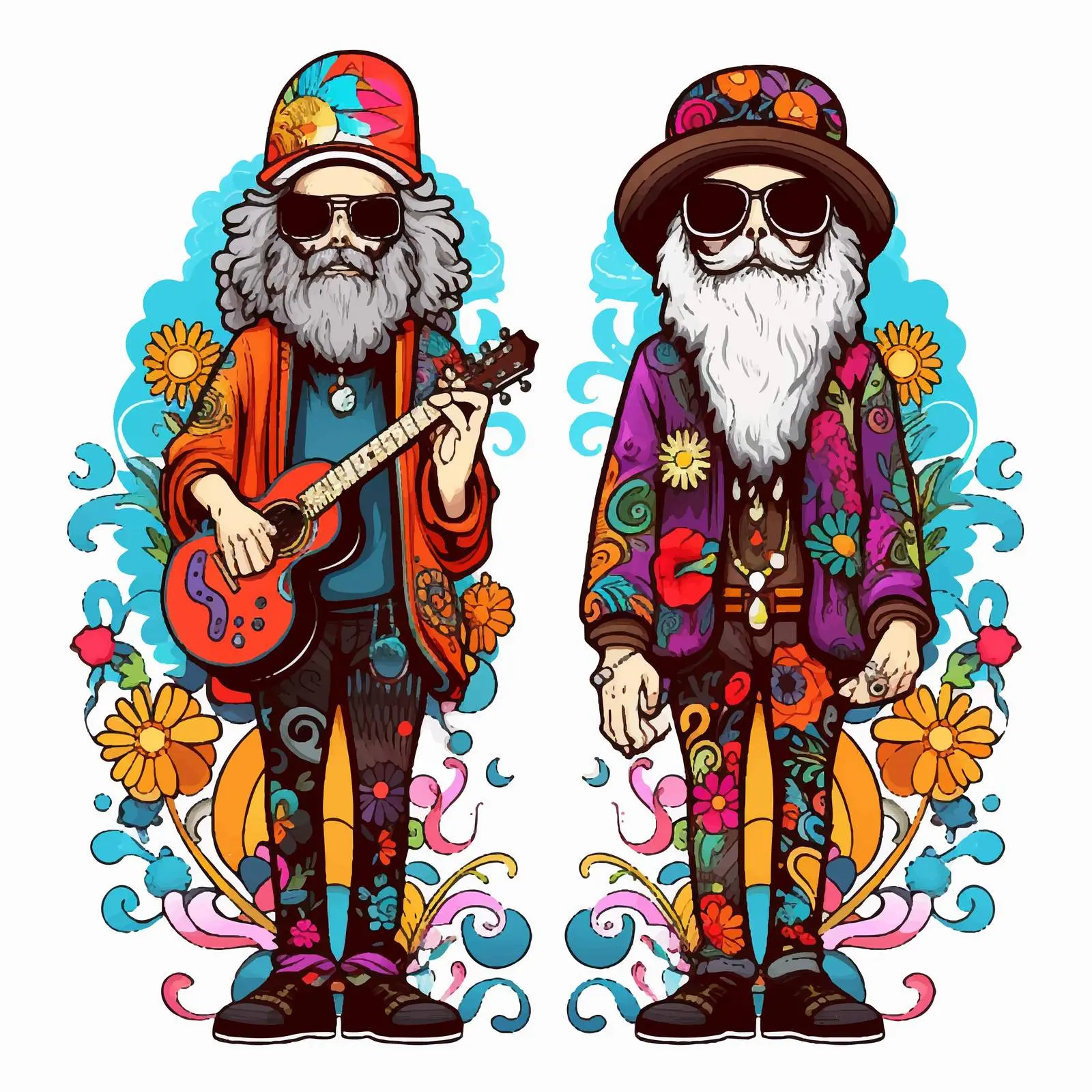 Colorful and Black-and-White Hippie Characters — free download from Dotvec
