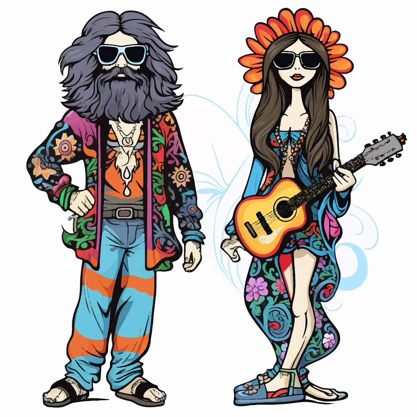 Colorful and Black-and-White Hippie Characters — free download from Dotvec
