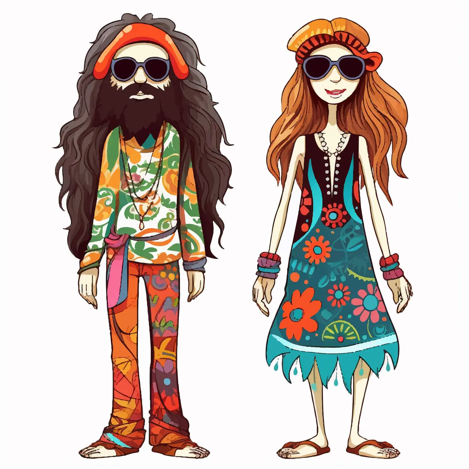 Hippie Characters in Color and Black-and-White — free download from Dotvec