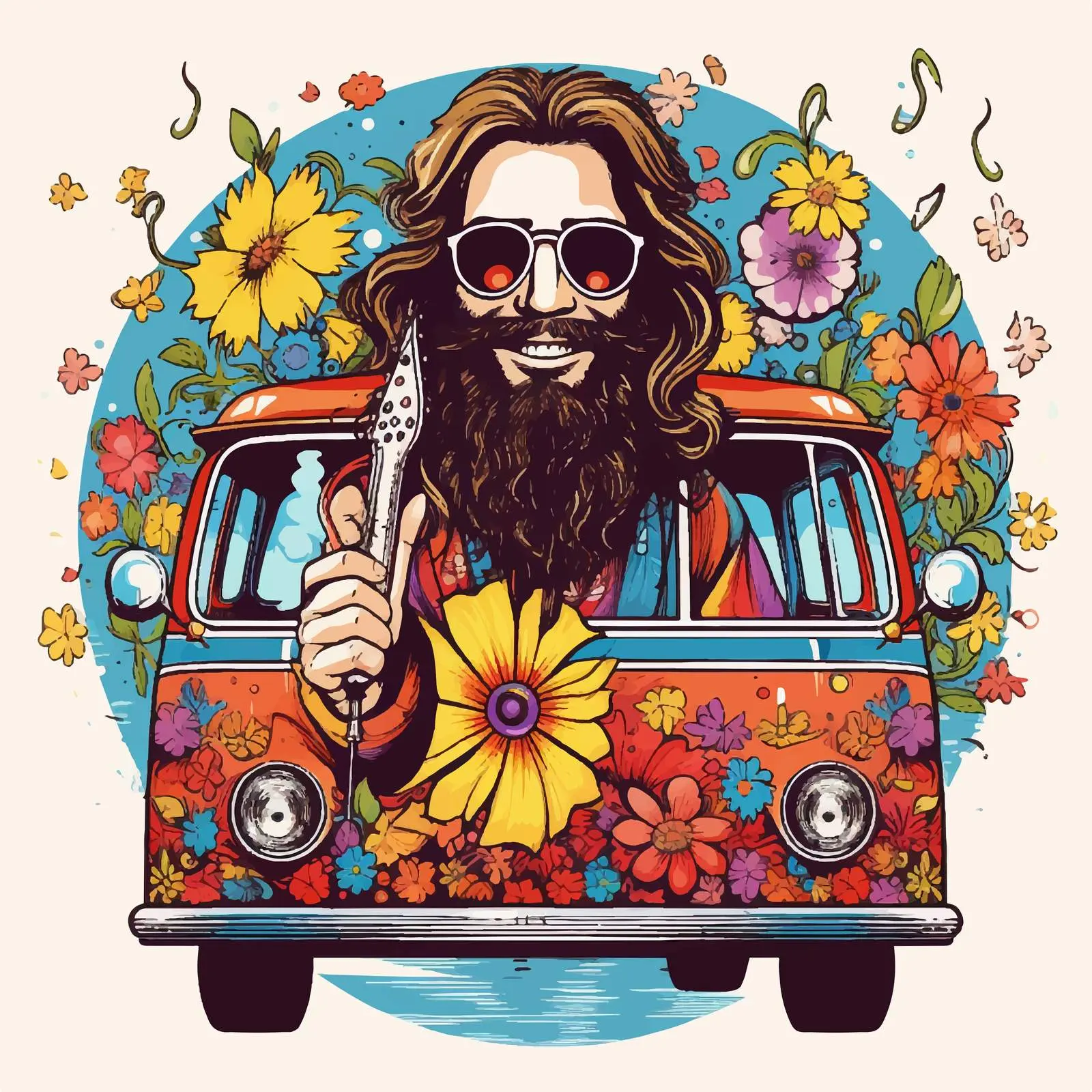 Colorful Hippie Character Vector Art Design — free download from Dotvec