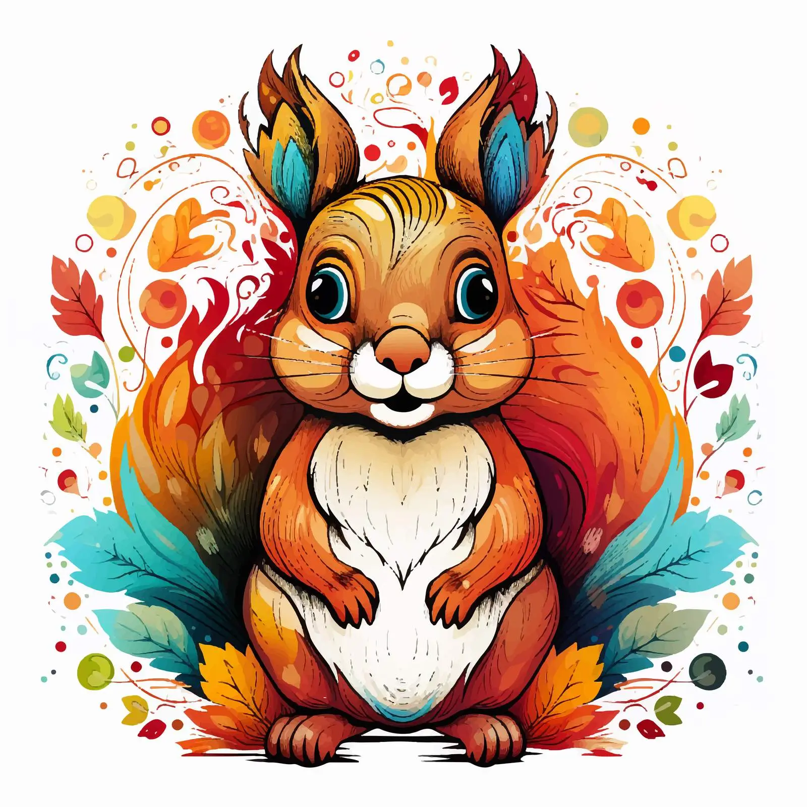 Happy Squirrel Colorful Line Art Illustration — free download from Dotvec