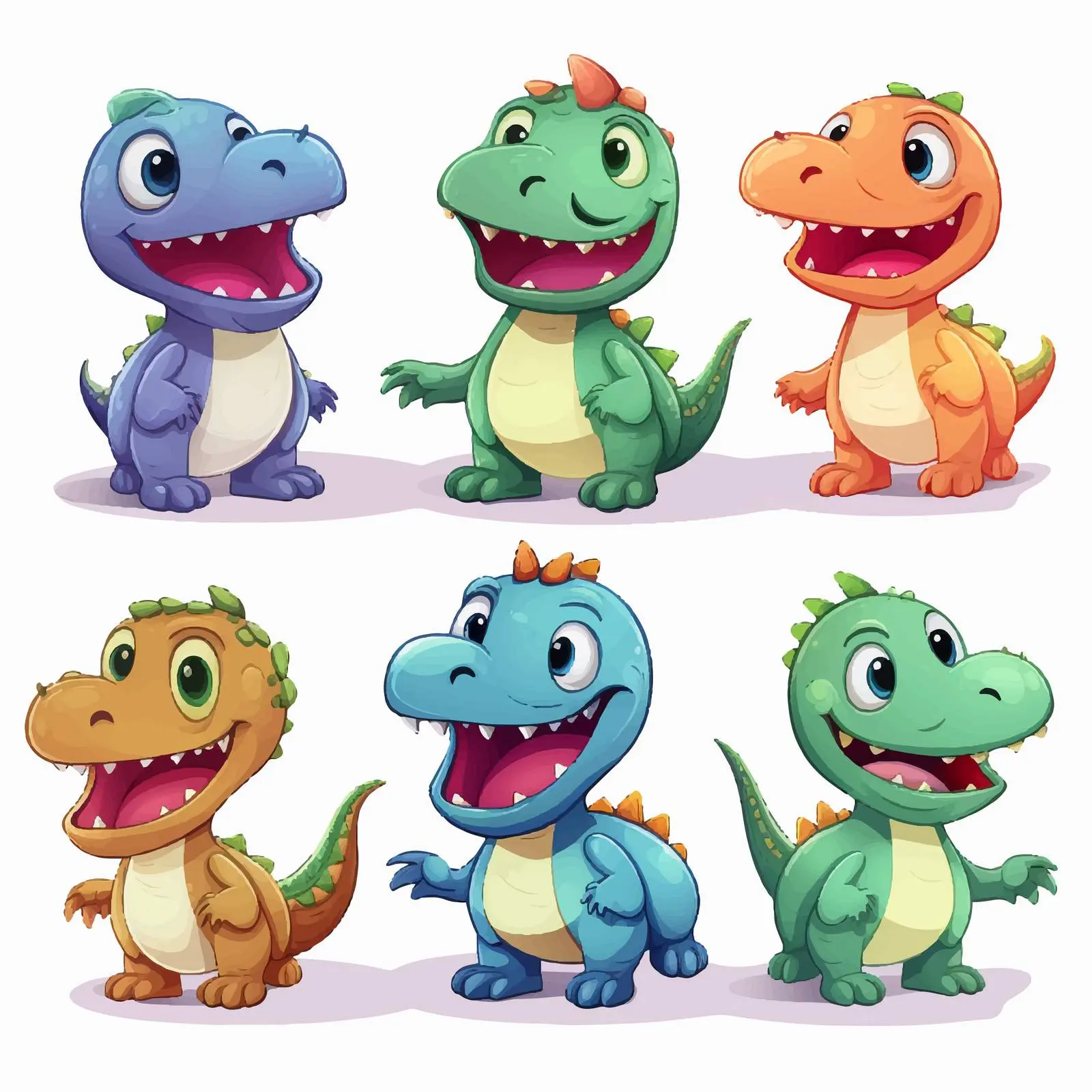 Smiling Colorful Dinosaur Characters Vector Art — free download from Dotvec