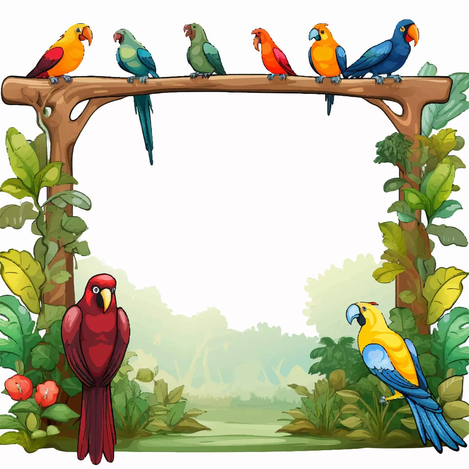 Colorful Birds Around a Natural Signboard Frame — free download from Dotvec