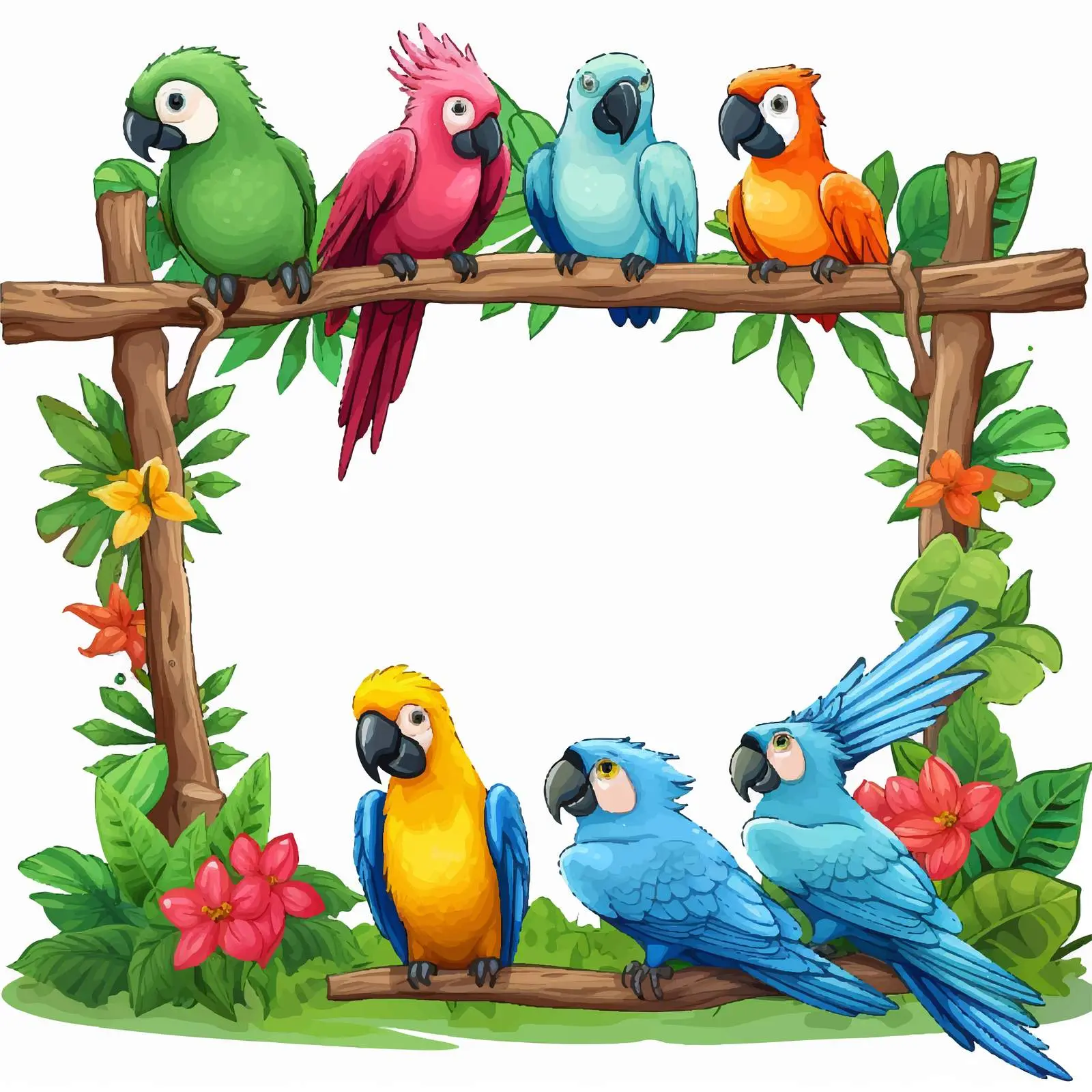 Colorful Birds Around Signboard Frame — free download from Dotvec
