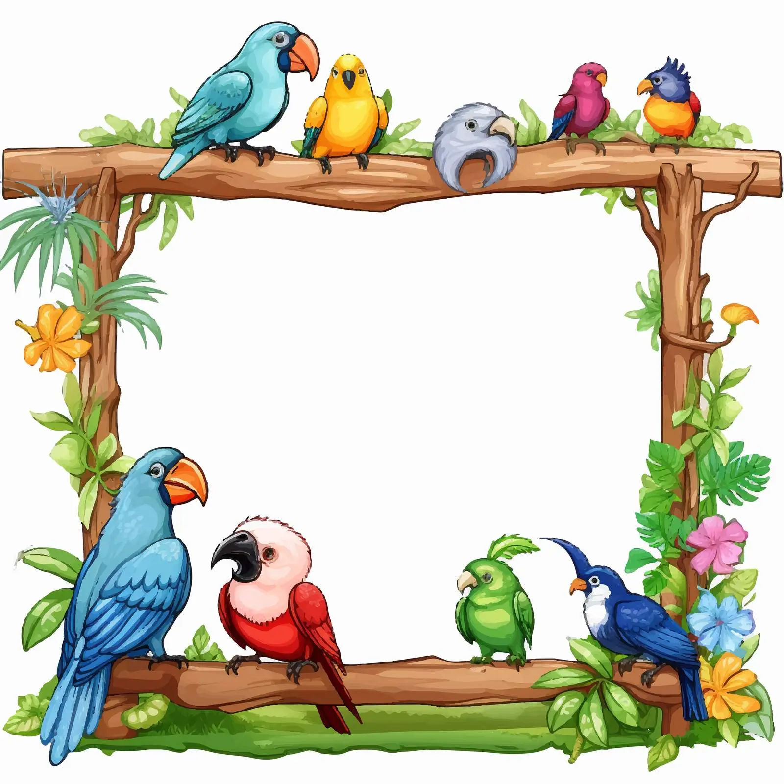 Colorful Birds at Natural Signboard Frame — free download from Dotvec