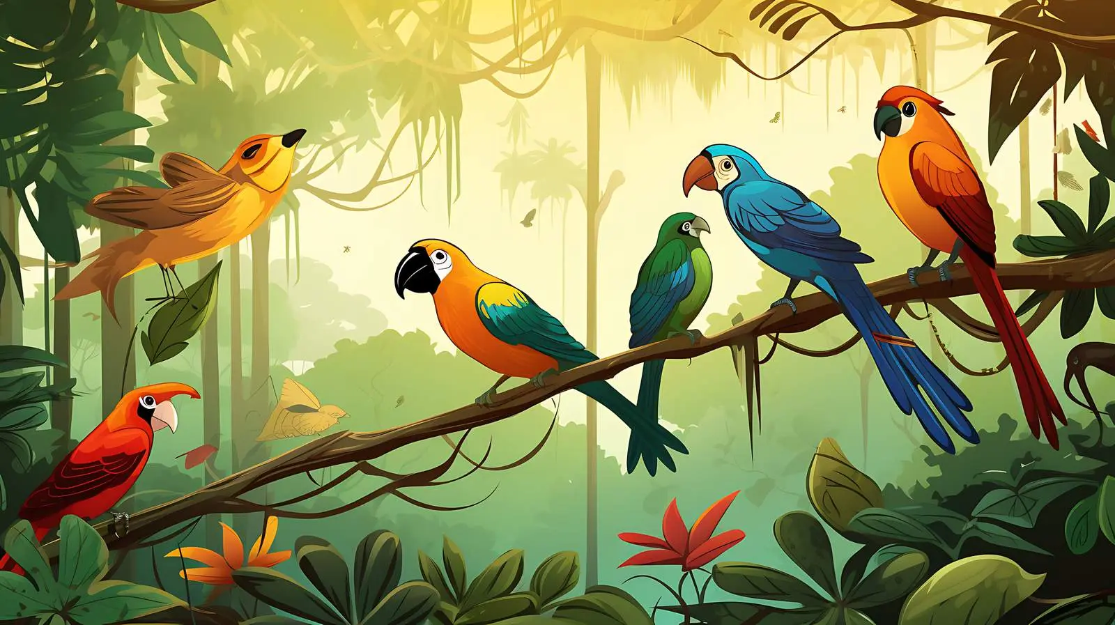 Vibrant Jungle Birds Illustration — free download from Dotvec