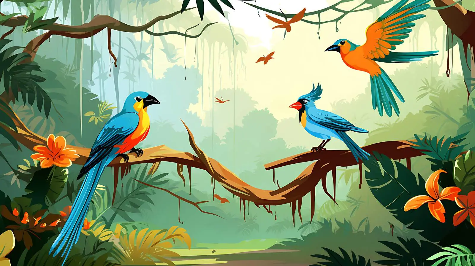 Vibrant Jungle Birds Illustration — free download from Dotvec