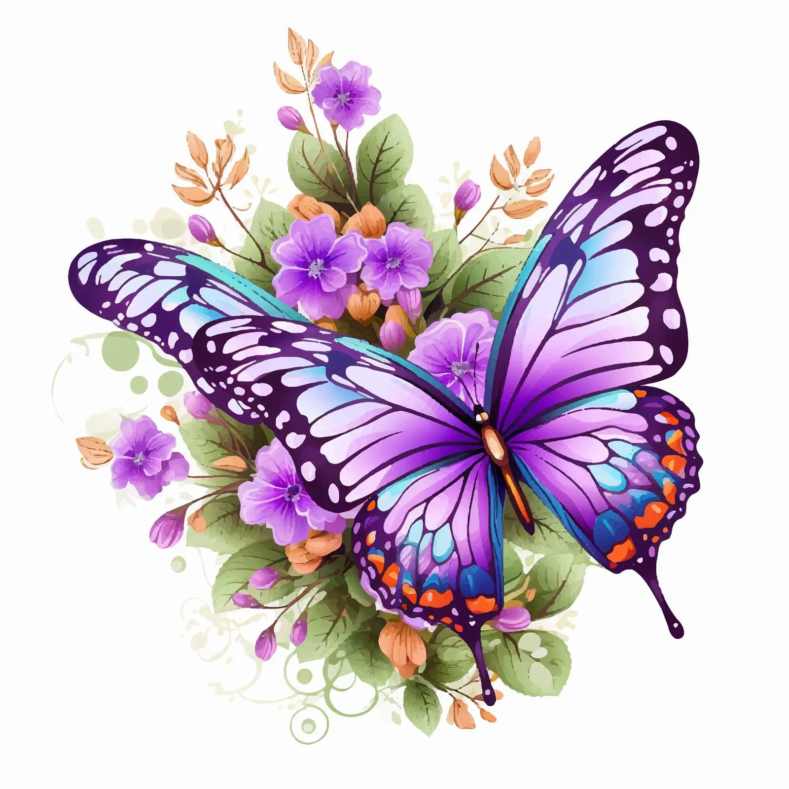 Colorful Butterflies Among Purple Flowers Vector — free download from Dotvec