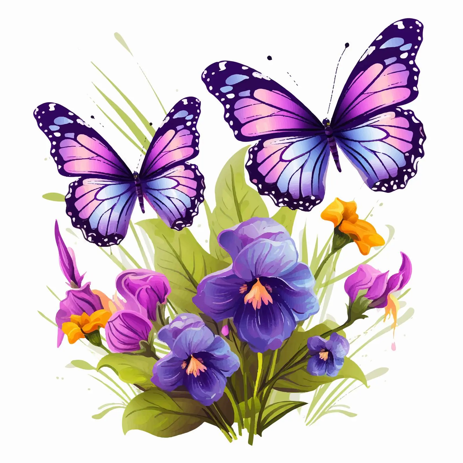 Colorful Butterflies Among Purple Flowers Vector — free download from Dotvec