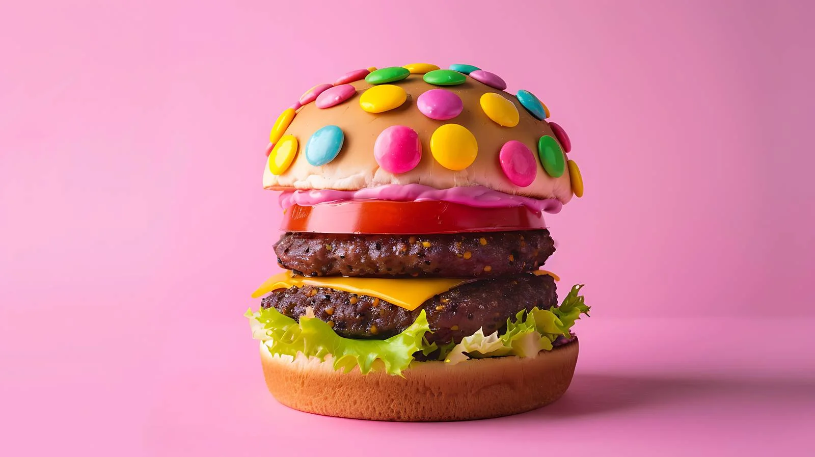 Colorful Candy Hamburger on Pink Background — free download from Dotvec