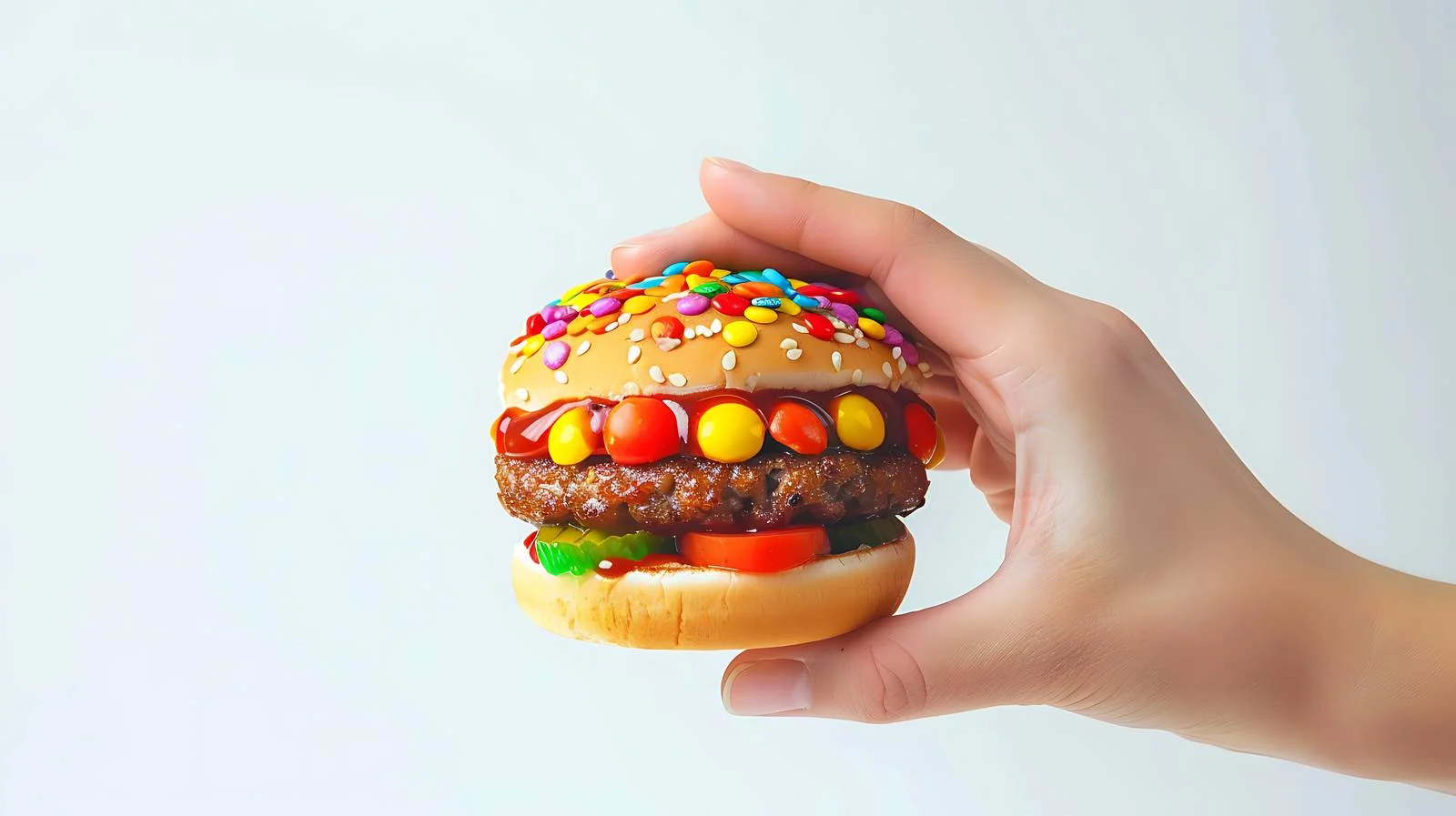 Vibrant Candy Hamburger with Doll Hand — free download from Dotvec