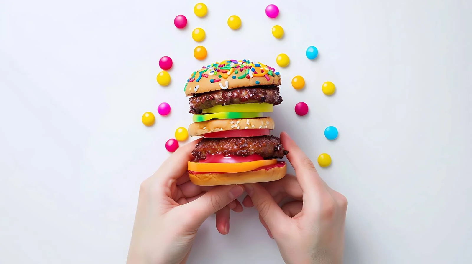 Colorful Candy Hamburger with Doll — free download from Dotvec