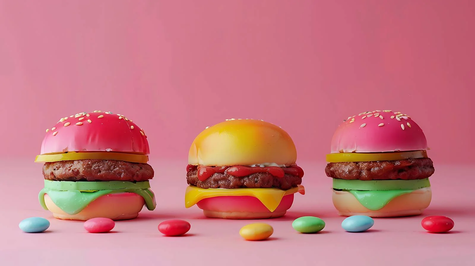 Vibrant Candy Hamburgers on Pink Background — free download from Dotvec