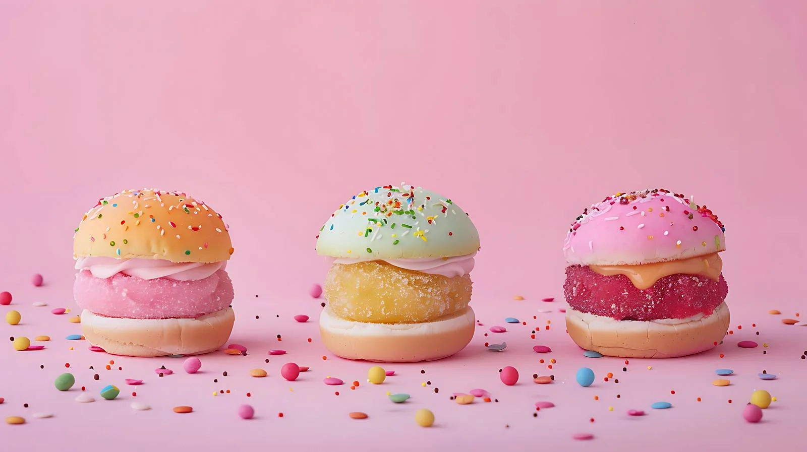 Vibrant Candy Hamburgers on Pink Background — free download from Dotvec