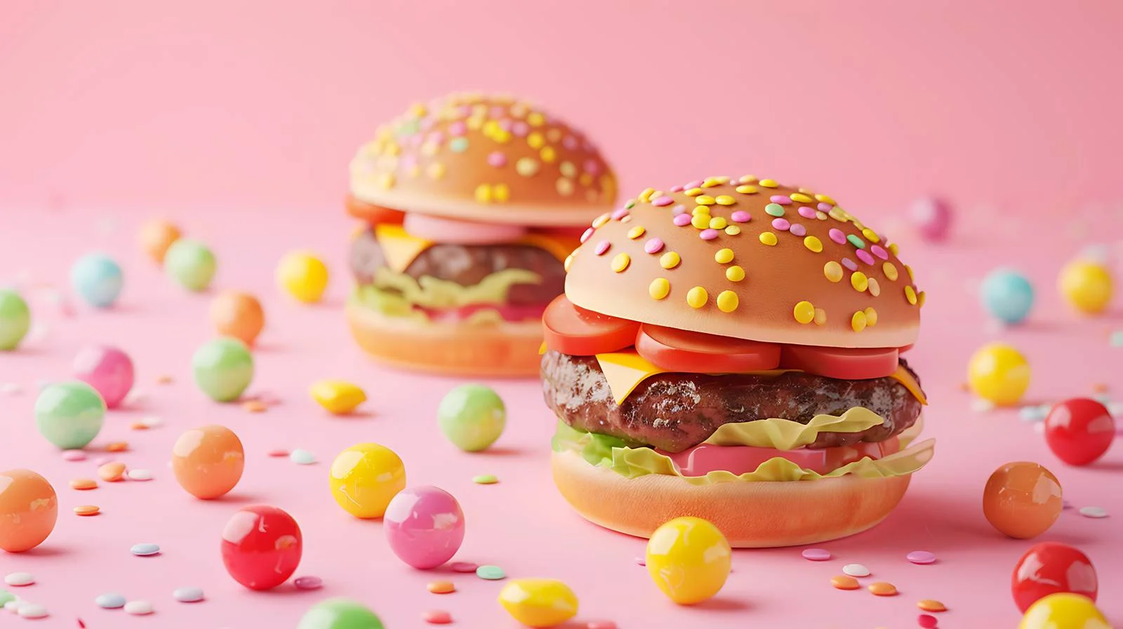 Vibrant Candy Hamburgers on Pink Background — free download from Dotvec