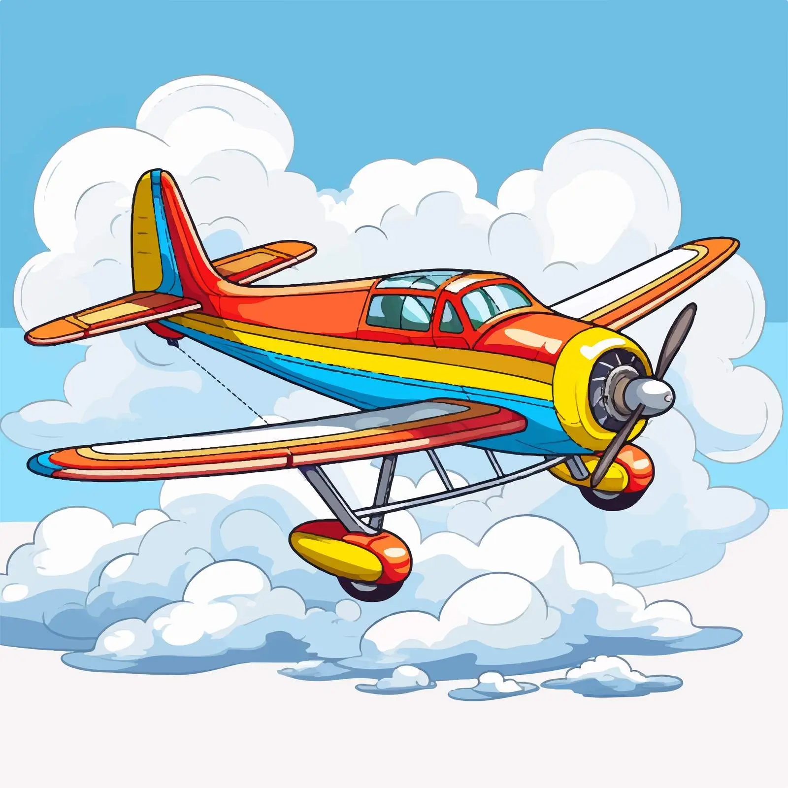 Colorful Cartoon Airplane in Cloudy Sky — free download from Dotvec