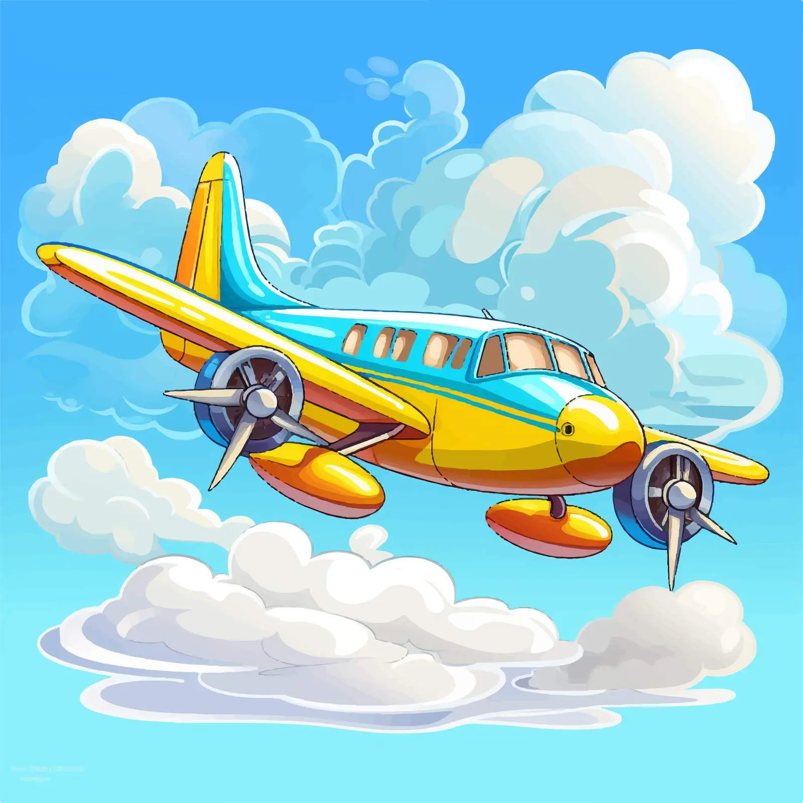 Colorful Cartoon Airplane in Cloudy Sky Vector — free download from Dotvec