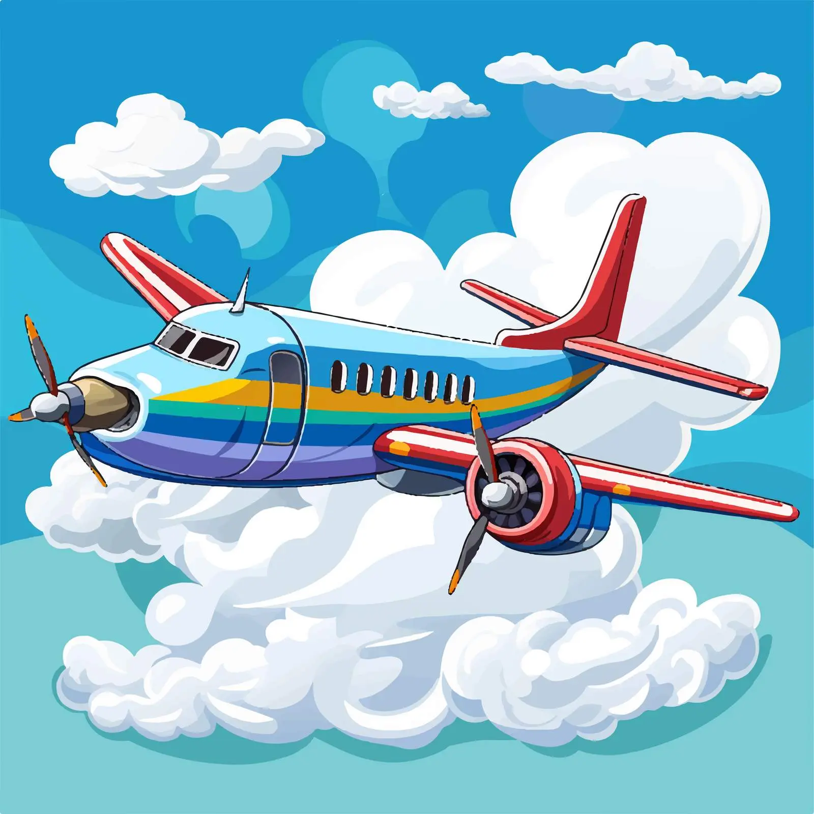 Colorful Cartoon Airplane in Cloudy Sky — free download from Dotvec