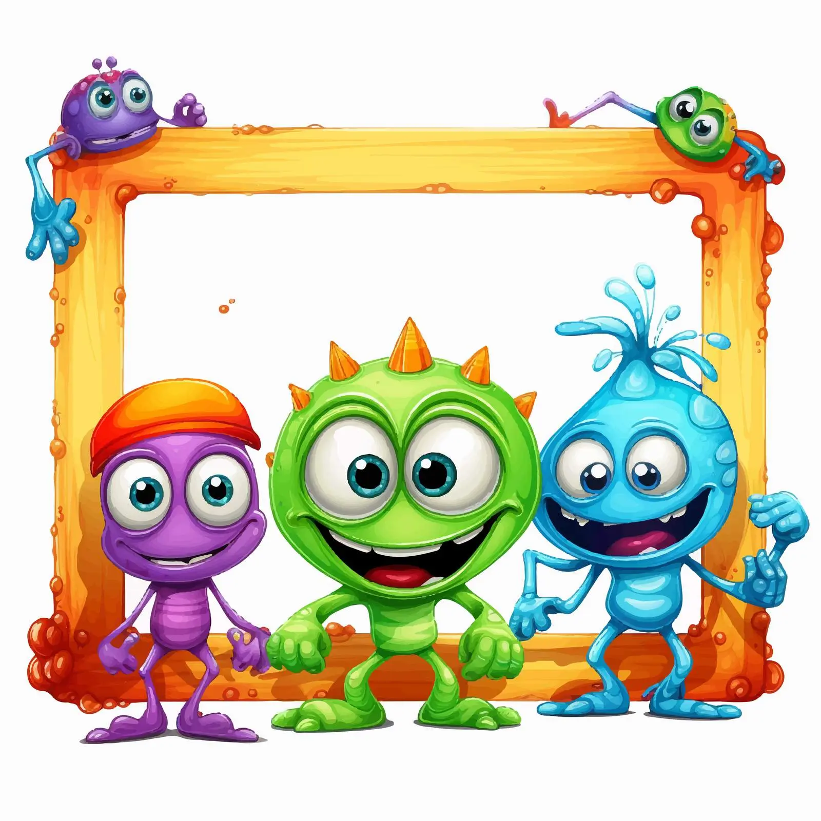 Colorful Cartoon Aliens Beside Wooden Frame Template — free download from Dotvec