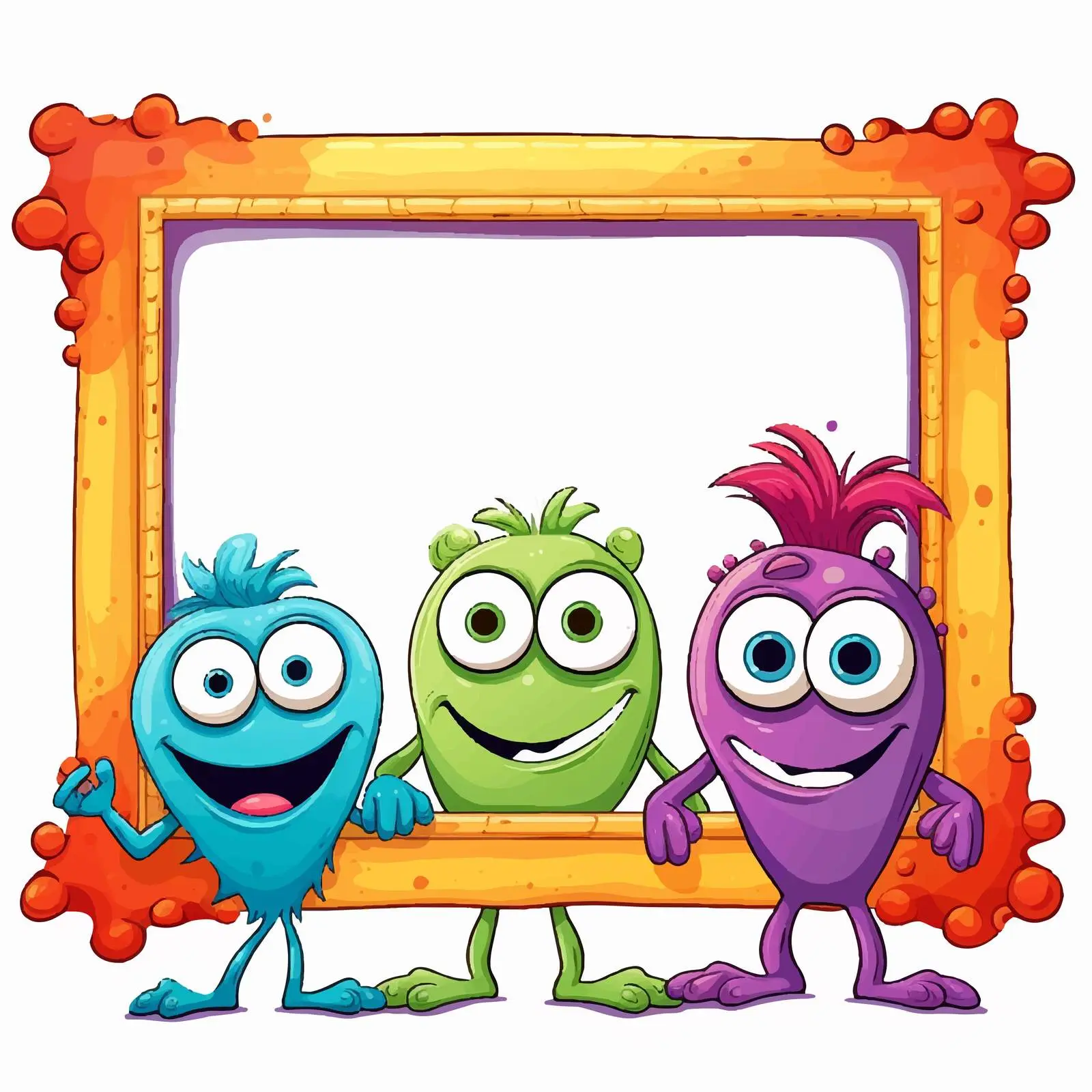 Colorful Cartoon Aliens Beside Wooden Frame Template — free download from Dotvec