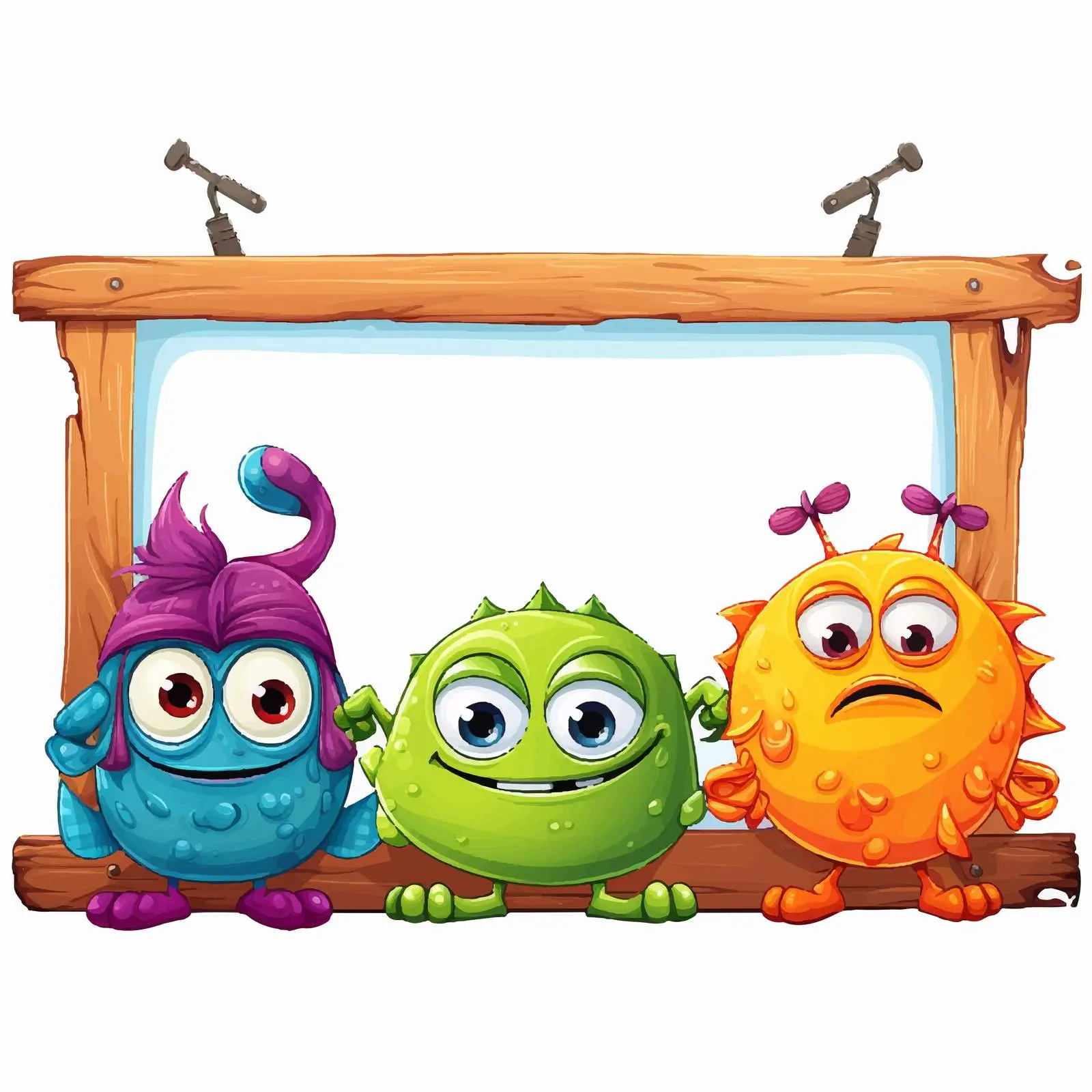Colorful Cartoon Aliens with Wooden Frame — free download from Dotvec
