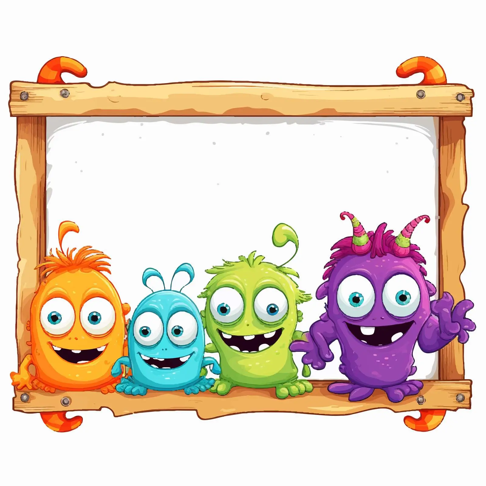 Colorful Cartoon Aliens by Wooden Frame – free entertaining art image from Dotvec
