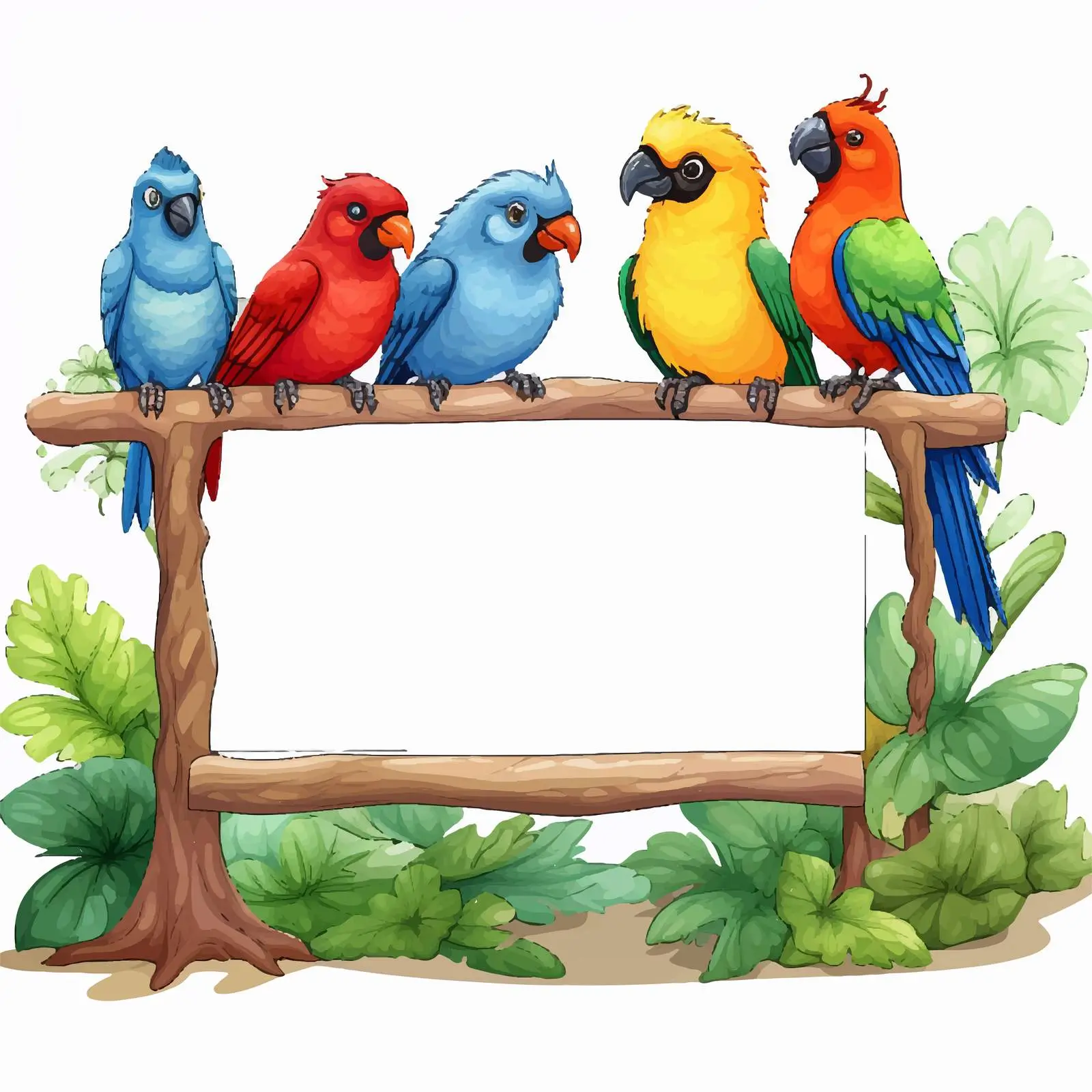 Colorful Cartoon Birds Around Signboard Frame — free download from Dotvec